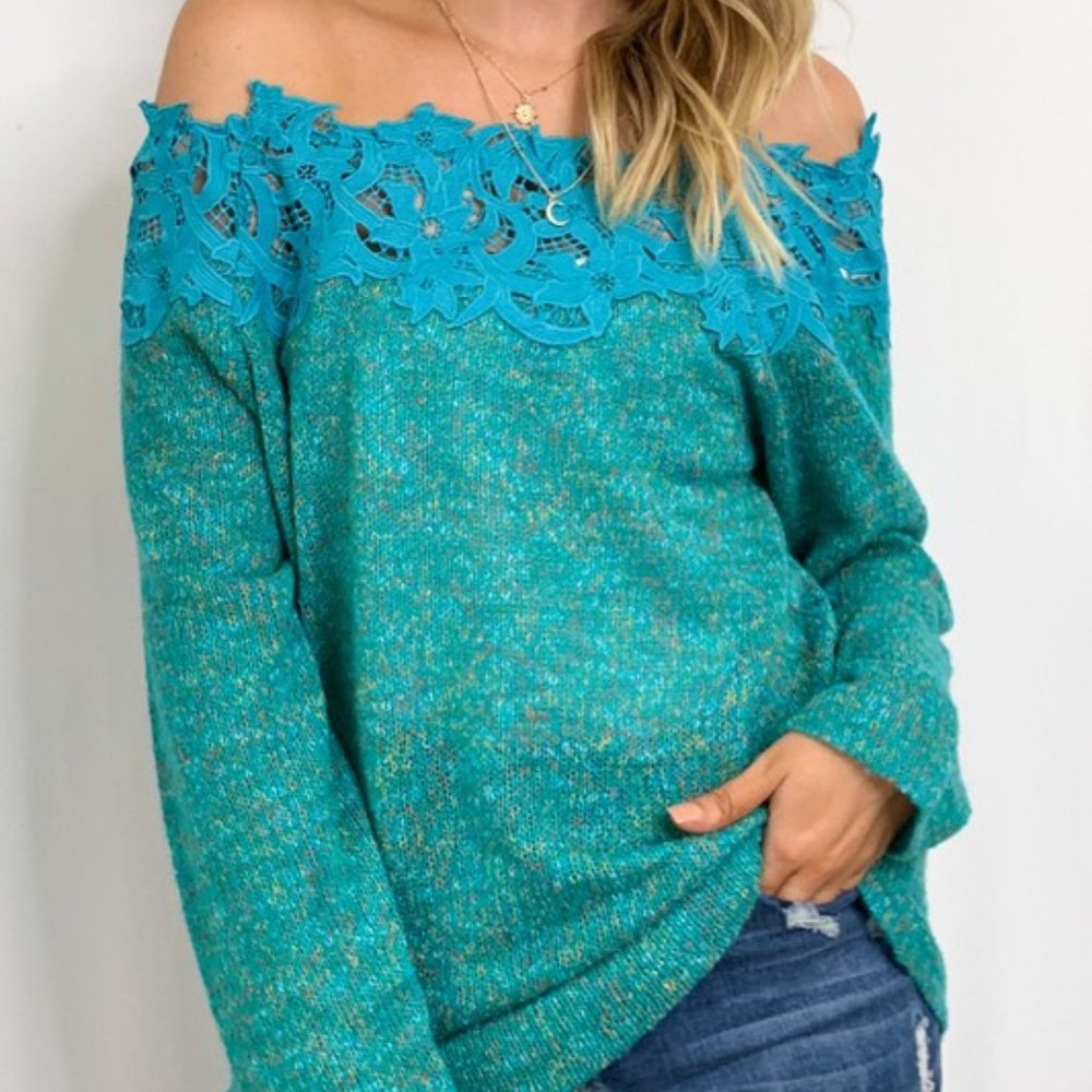 Laced Off Shoulder Soft Cozy Warm Knit Sweater
